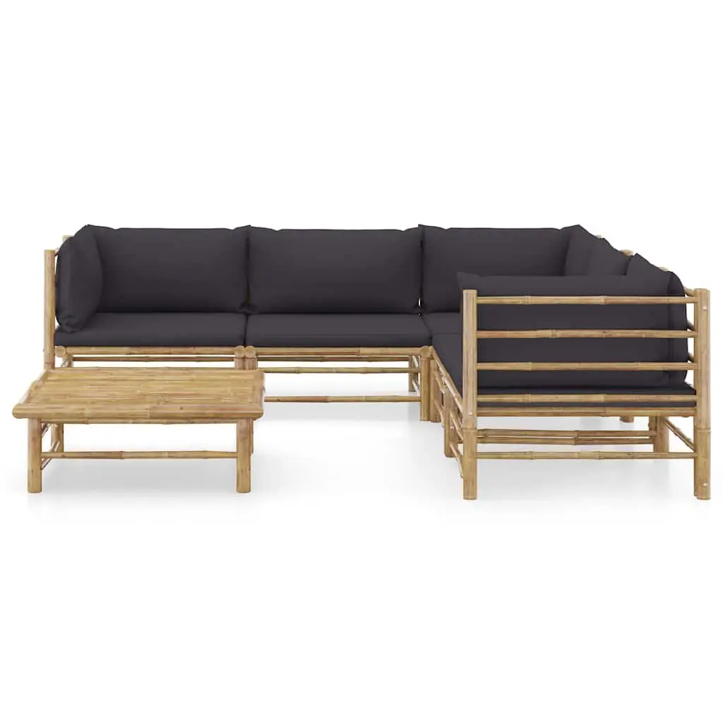Garden Lounge Set Modular Bamboo Outdoor Furniture 6 Piece Dark Grey Cushions