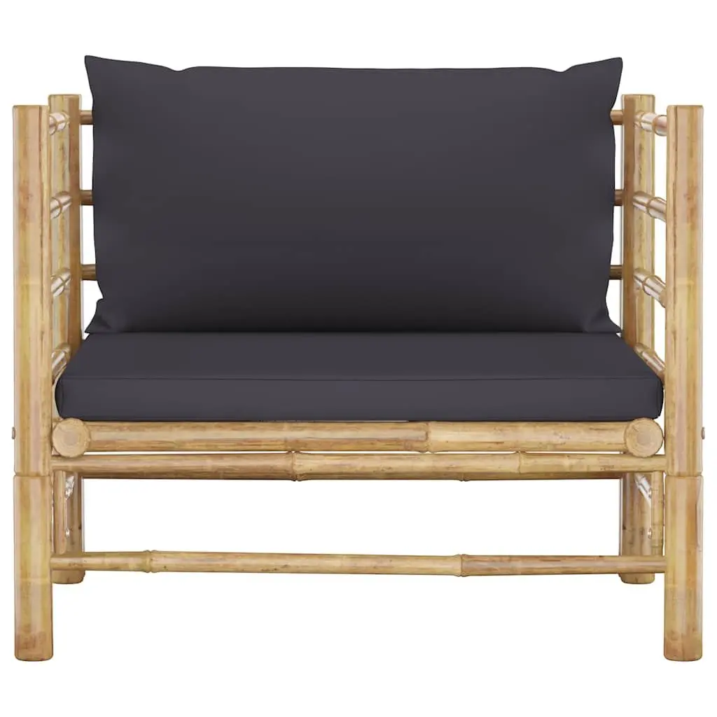 7 Piece Bamboo Garden Lounge Set Grey Cushions Modular Outdoor Furniture