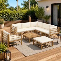 8-Piece Modular Bamboo Garden Lounge Set with Cushions