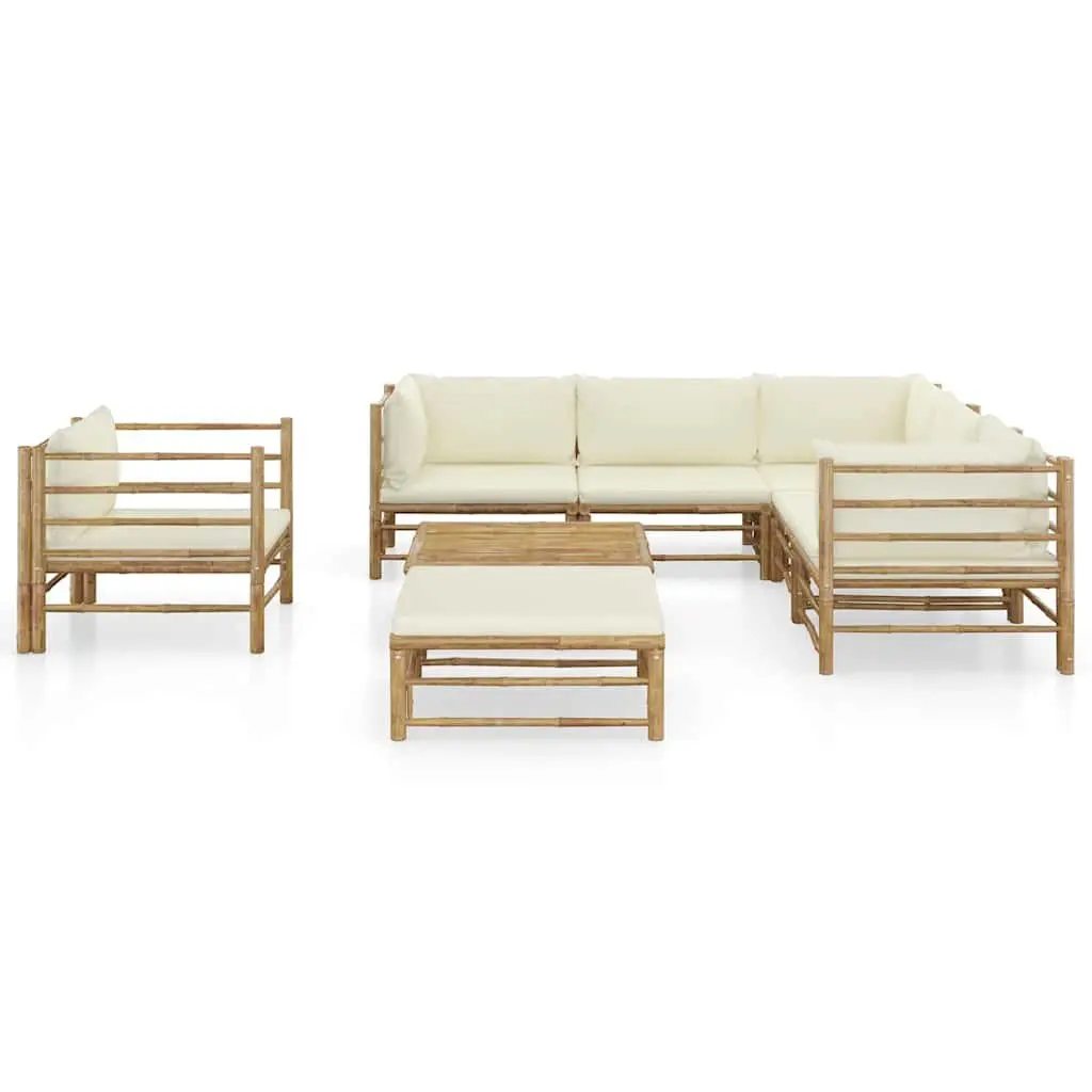Garden Lounge Set Bamboo 8 Piece Modular Outdoor Furniture Cream Cushions