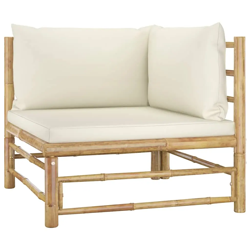 Garden Lounge Set Bamboo 8 Piece Modular Outdoor Furniture Cream Cushions