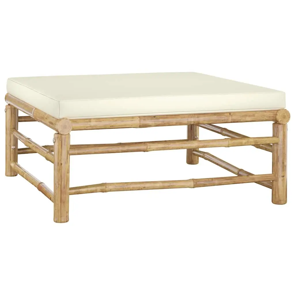 Garden Lounge Set Bamboo 8 Piece Modular Outdoor Furniture Cream Cushions
