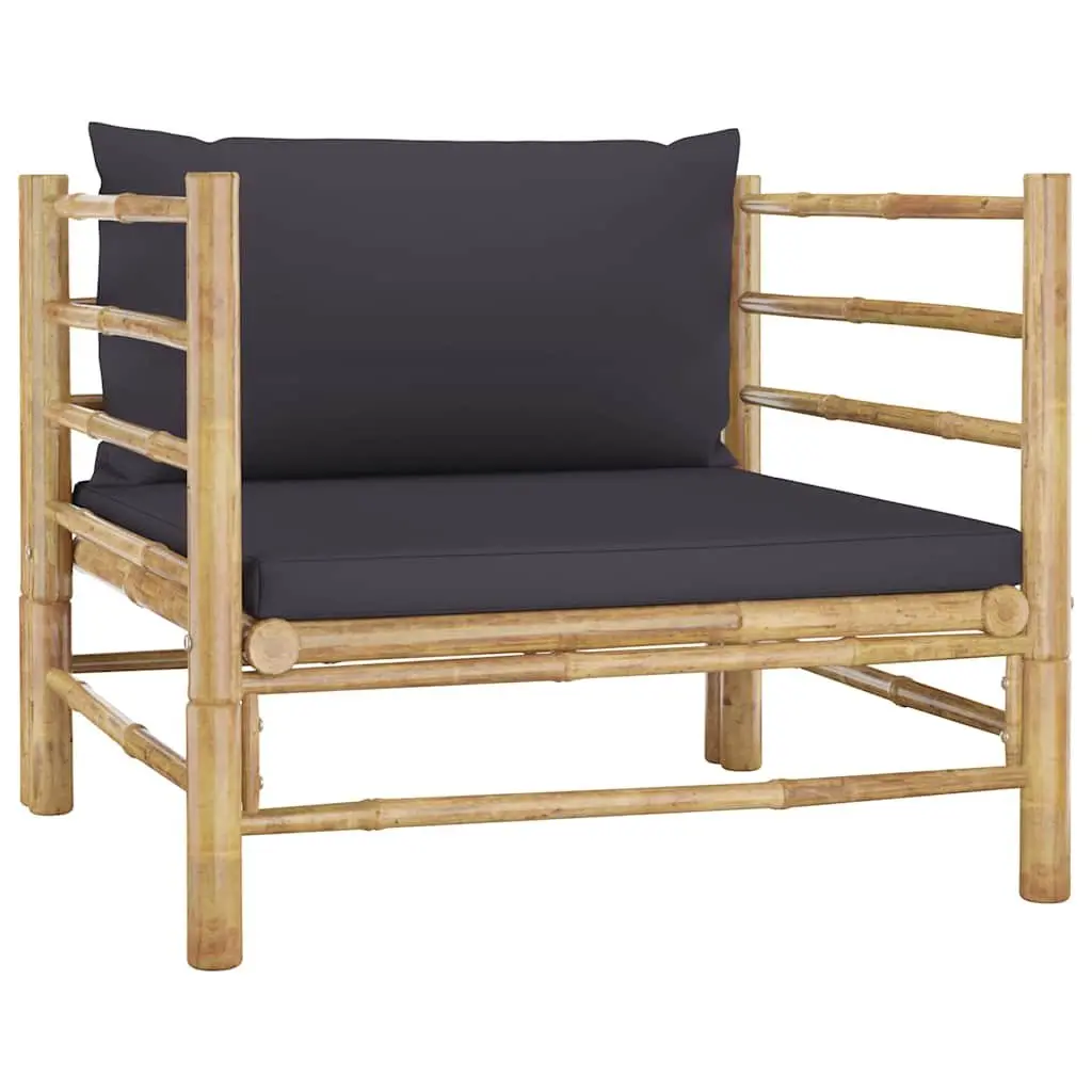 Garden Lounge Set Bamboo 8 Piece Outdoor Furniture Patio Sectional Dark Grey Cushions