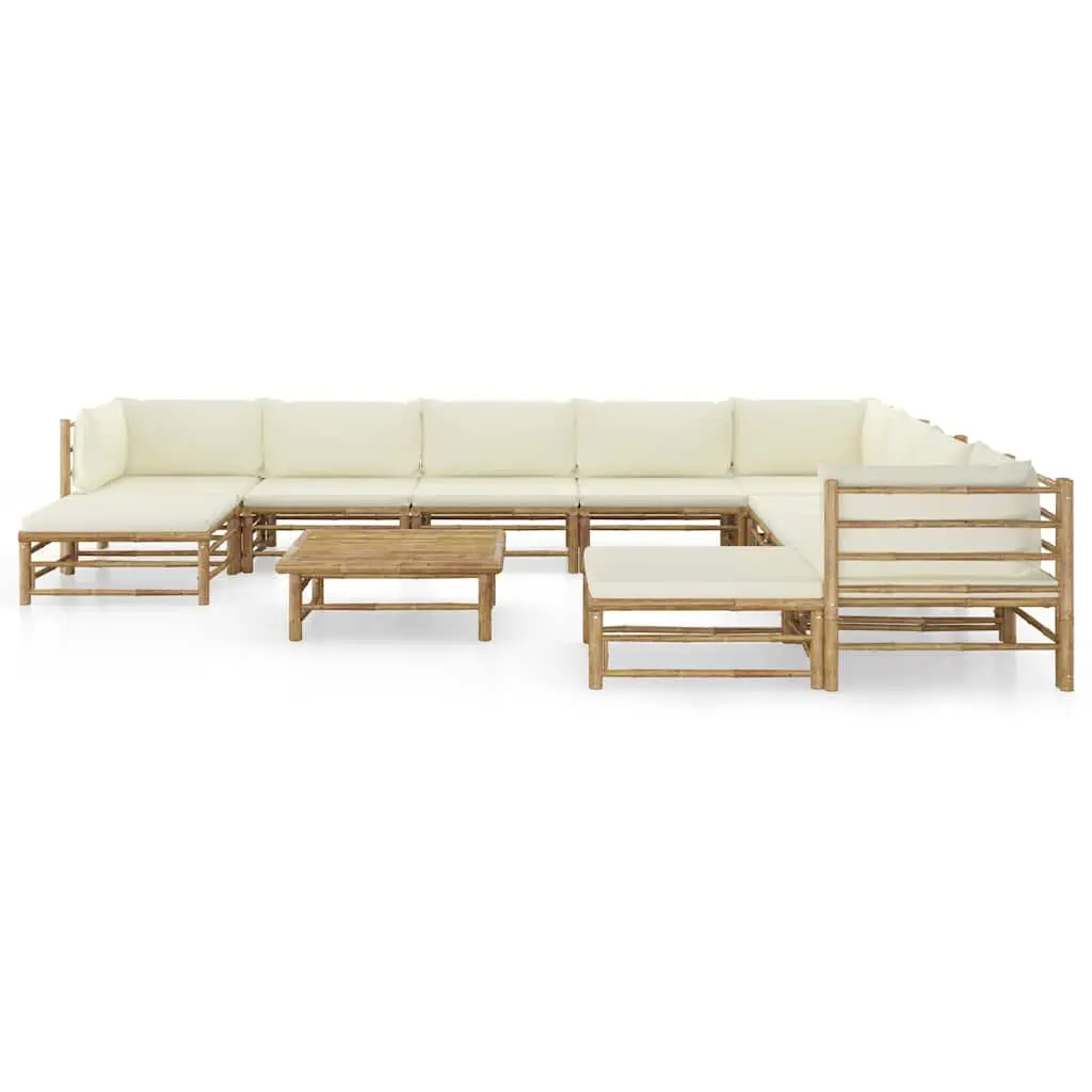 11 Piece Bamboo Garden Lounge Set with Cream Cushions
