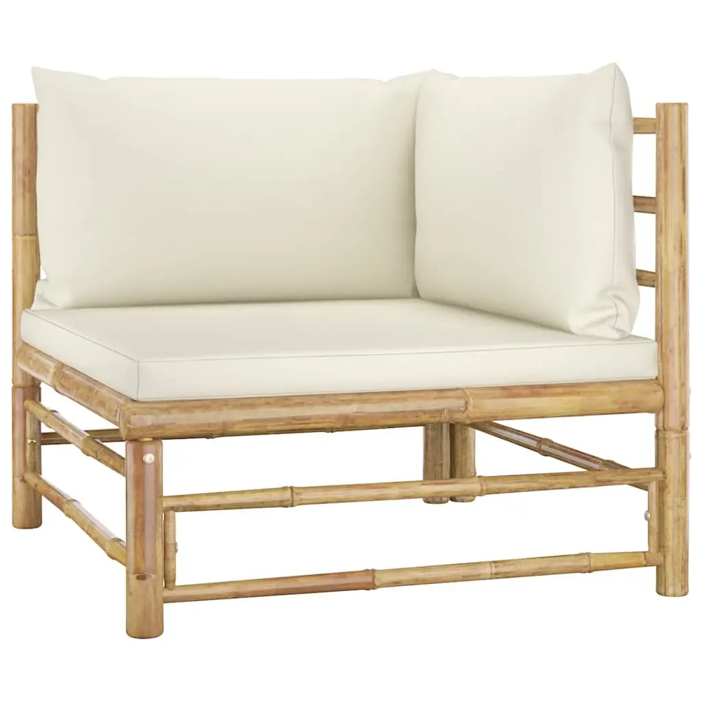 11 Piece Bamboo Garden Lounge Set with Cream Cushions