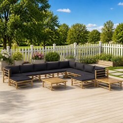 Premium 12-Piece Bamboo Outdoor Lounge Set with Cushions
