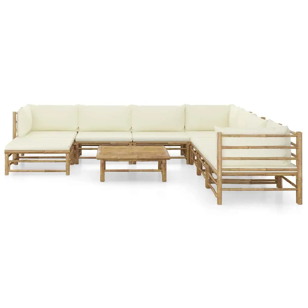 Garden Lounge Set Bamboo Modular 9 Piece Outdoor Furniture White Cushions
