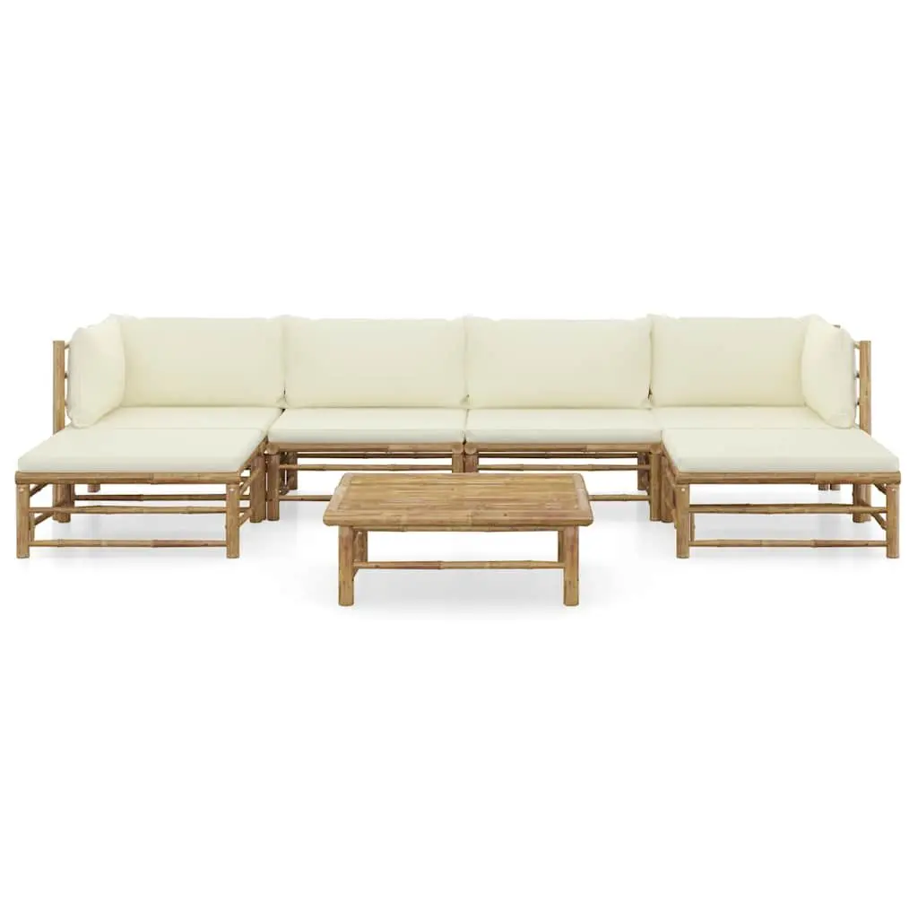 Bamboo Outdoor Furniture Lounge Set 7 Piece Modular Arrangement with Cream Cushions