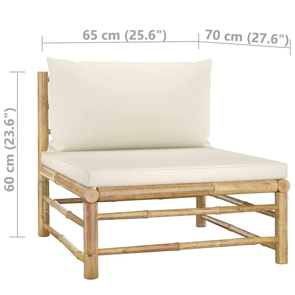 Bamboo Outdoor Furniture Lounge Set 7 Piece Modular Arrangement with Cream Cushions