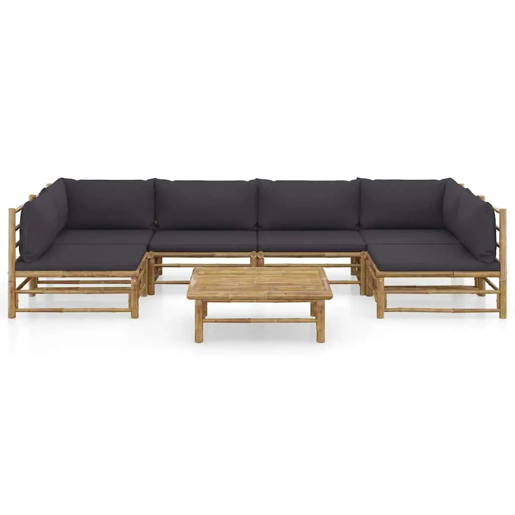 Garden Lounge Set Bamboo 7 Piece Modular Outdoor Furniture Dark Grey
