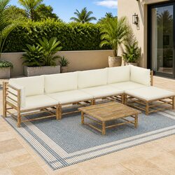 Premium 6-Piece Bamboo Garden Lounge Set with Cushions