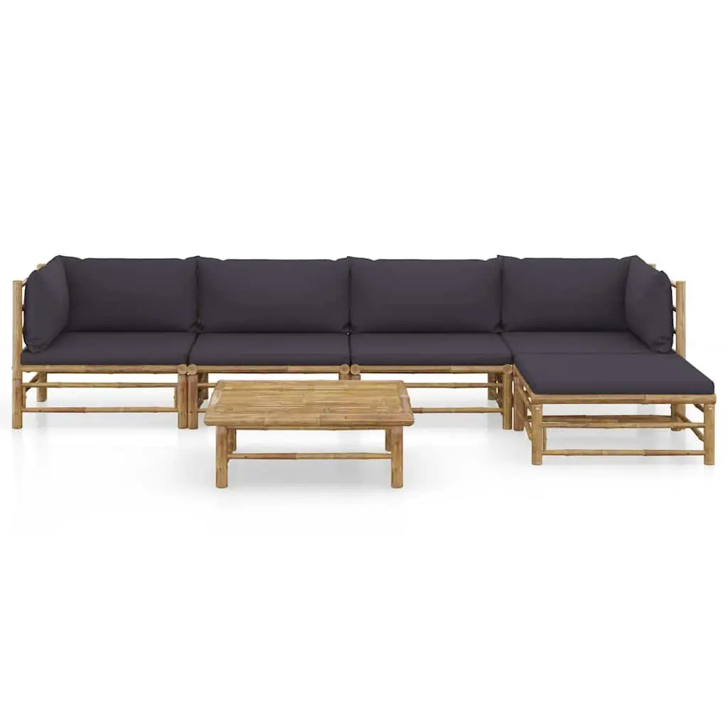 Garden Lounge Set Bamboo 6 Piece Outdoor Furniture Modular Dark Grey Cushions