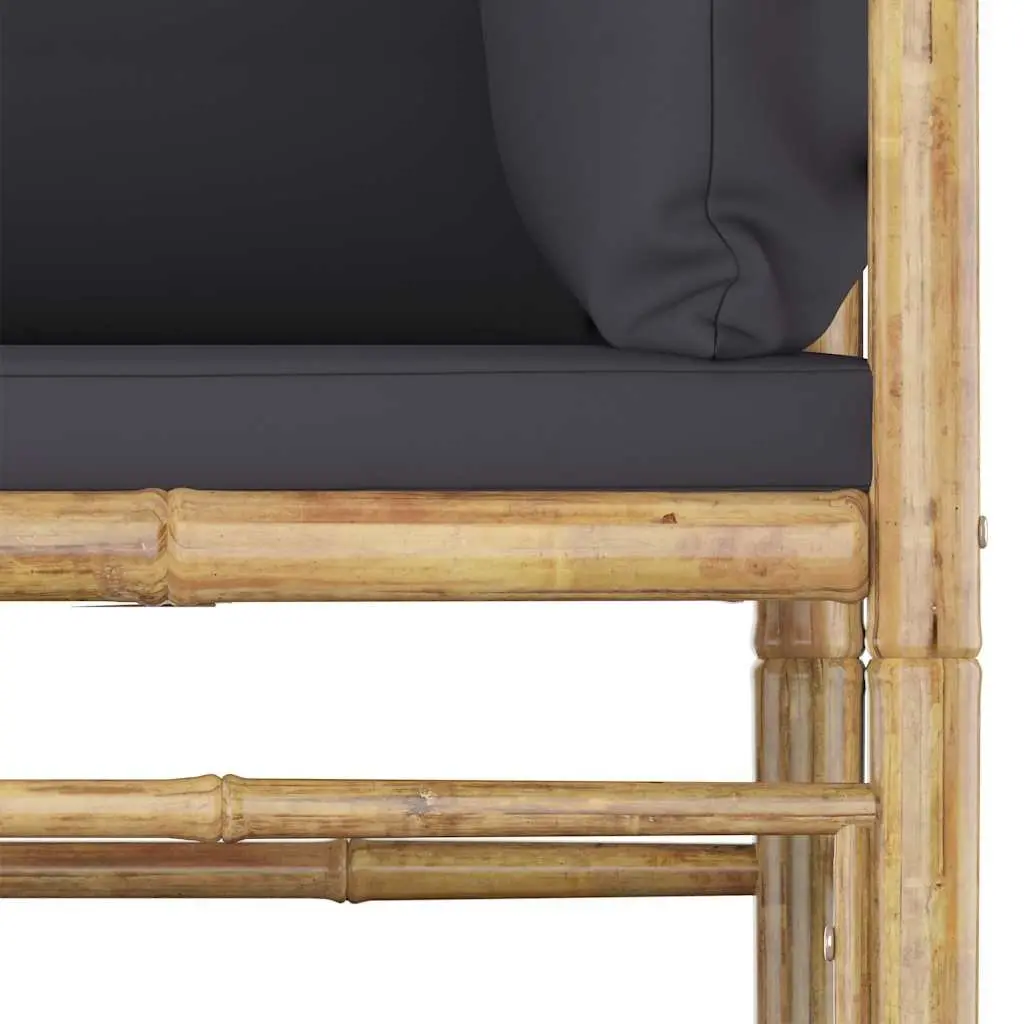 Garden Lounge Set Bamboo 6 Piece Outdoor Furniture Modular Dark Grey Cushions