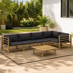 Bamboo Modular Lounge Suite 6-Piece Garden Set Grey