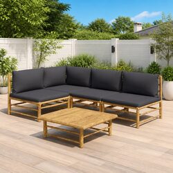 5-Piece Modular Bamboo Garden Lounge Set with Cushions
