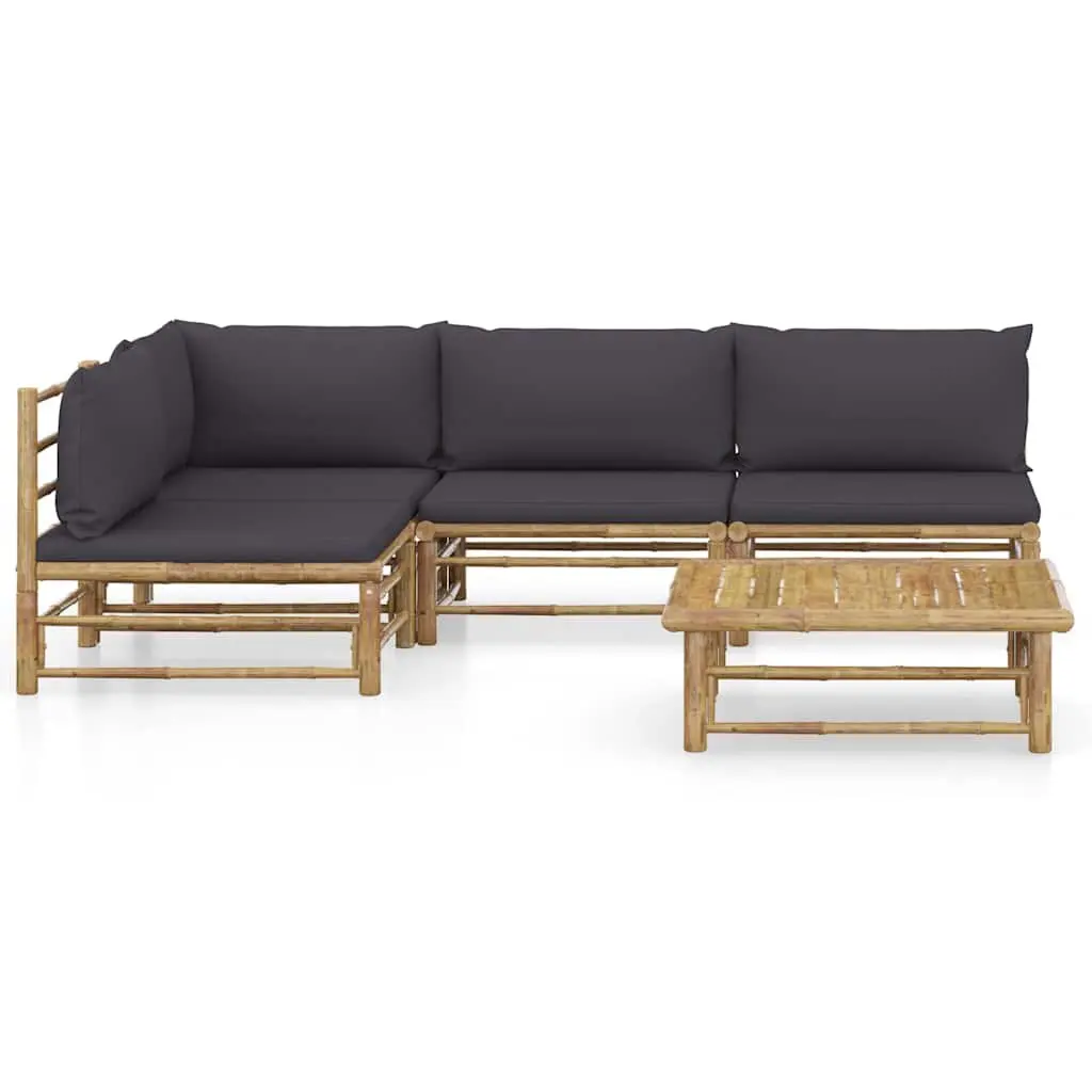 5-Piece Modular Bamboo Garden Lounge Set with Cushions