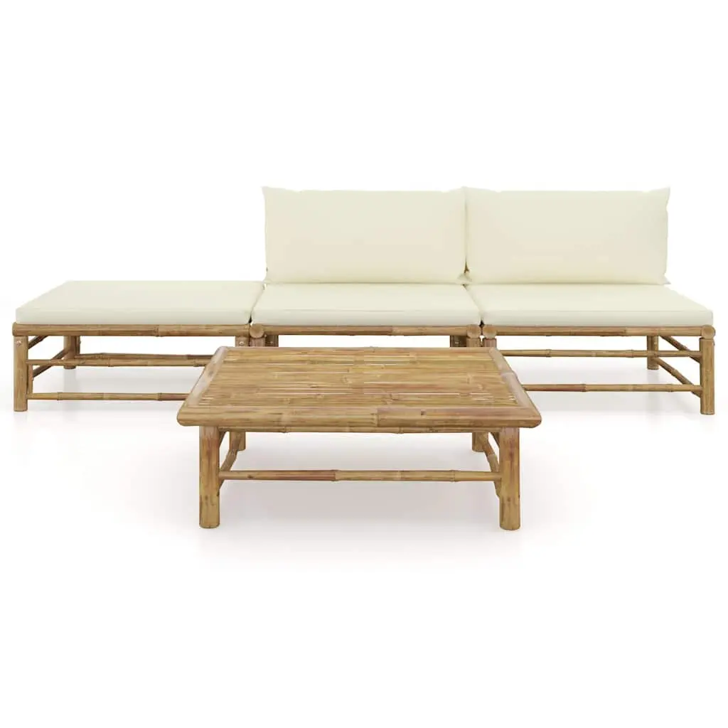 4-Piece Modular Bamboo Garden Lounge Set with Cushions
