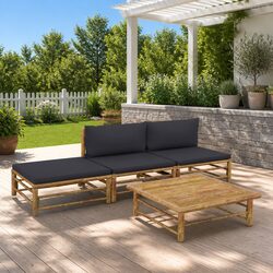 Sturdy 4-Piece Bamboo Garden Lounge Set with Grey Cushions