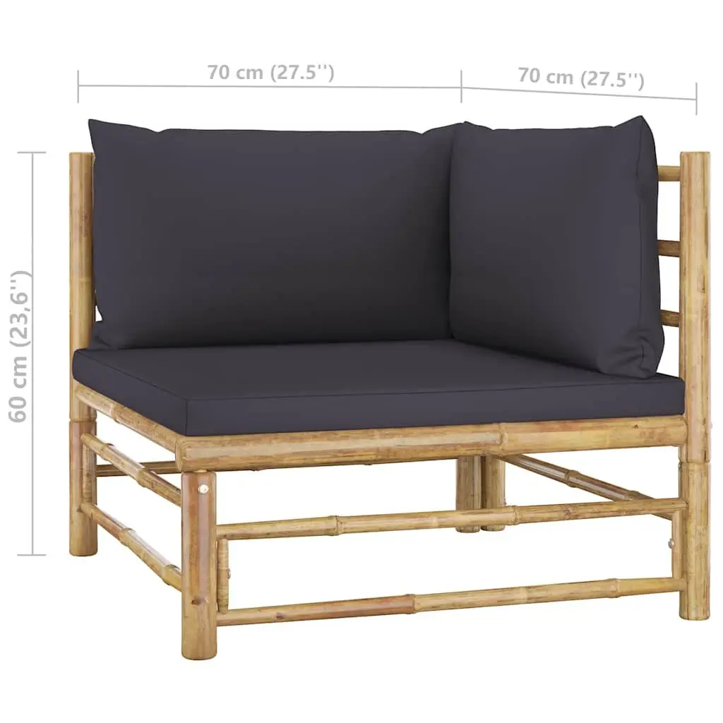 Bamboo Lounge Set 3 Piece Outdoor Furniture Modular Grey Cushions