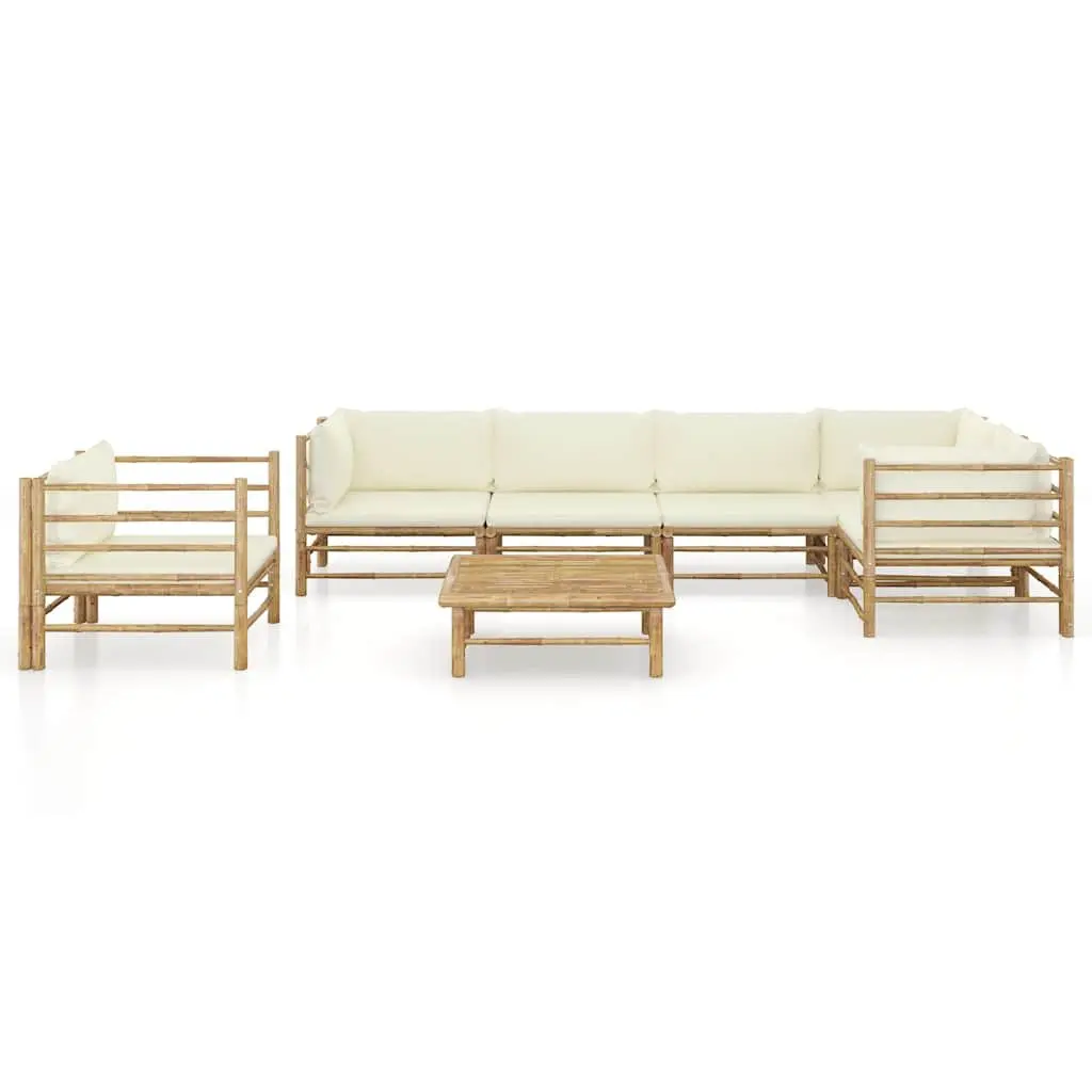 7 Piece Garden Lounge Set Bamboo Modular Outdoor Furniture Cream Cushions