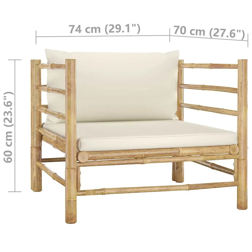7 Piece Garden Lounge Set Bamboo Modular Outdoor Furniture Cream Cushions