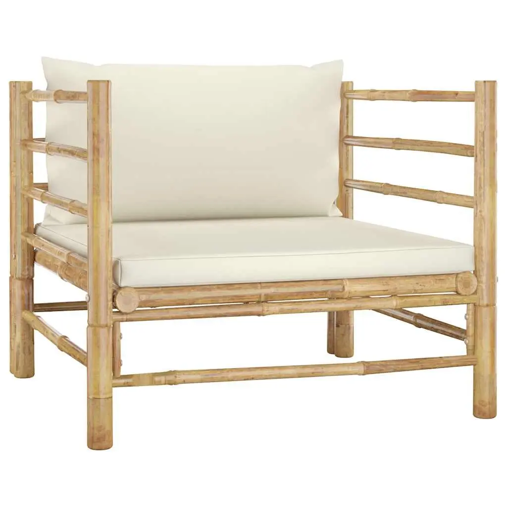 7 Piece Garden Lounge Set Bamboo Modular Outdoor Furniture Cream Cushions