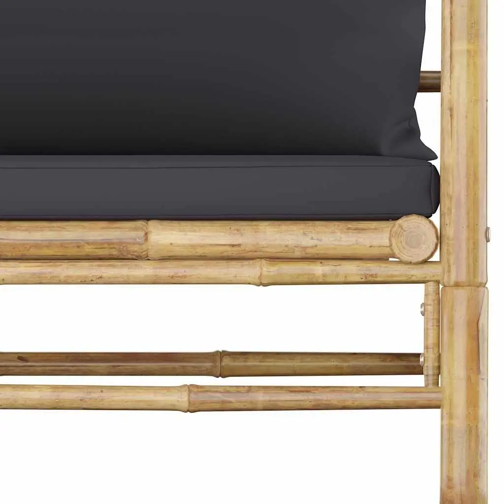 Bamboo Garden Lounge Set 7 Piece Modular Outdoor Furniture Grey Cushions
