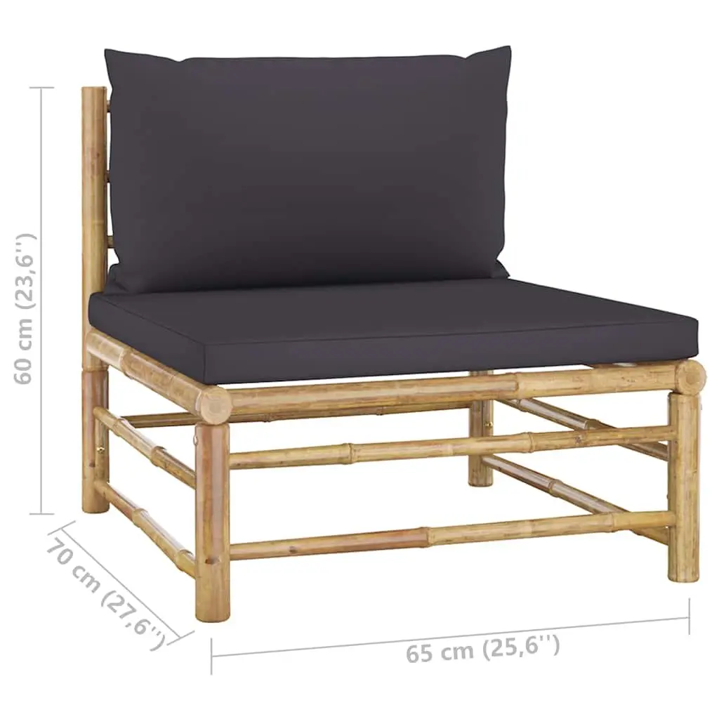 Bamboo Garden Lounge Set 7 Piece Modular Outdoor Furniture Grey Cushions