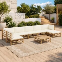 Sturdy 8 Piece Bamboo Garden Lounge Set with Cream Cushions