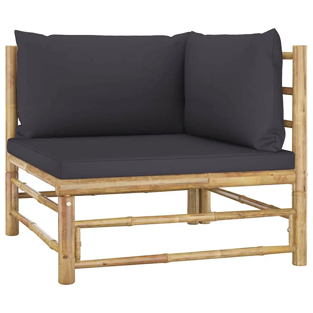 Garden Lounge Set Bamboo Modular 8 Piece Outdoor Furniture Dark Grey Cushions