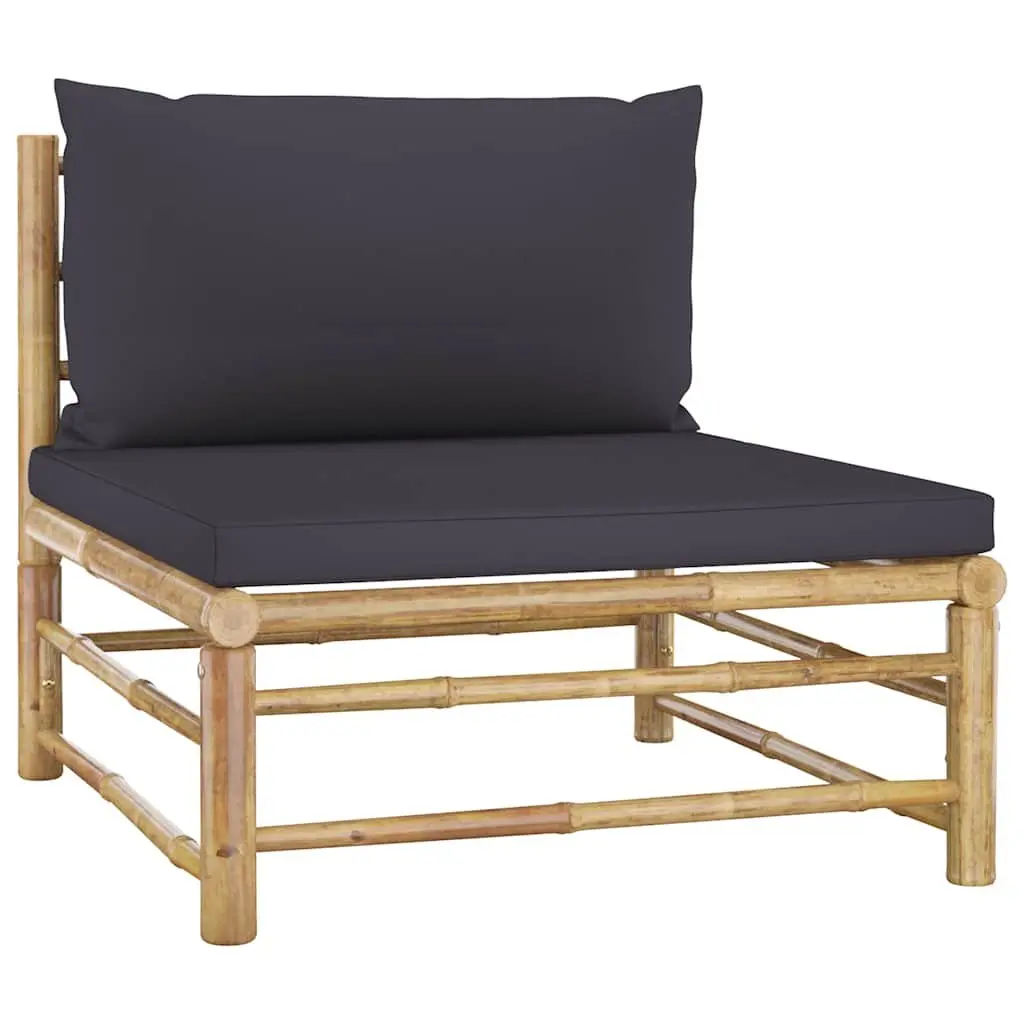 Garden Lounge Set Bamboo Modular 8 Piece Outdoor Furniture Dark Grey Cushions