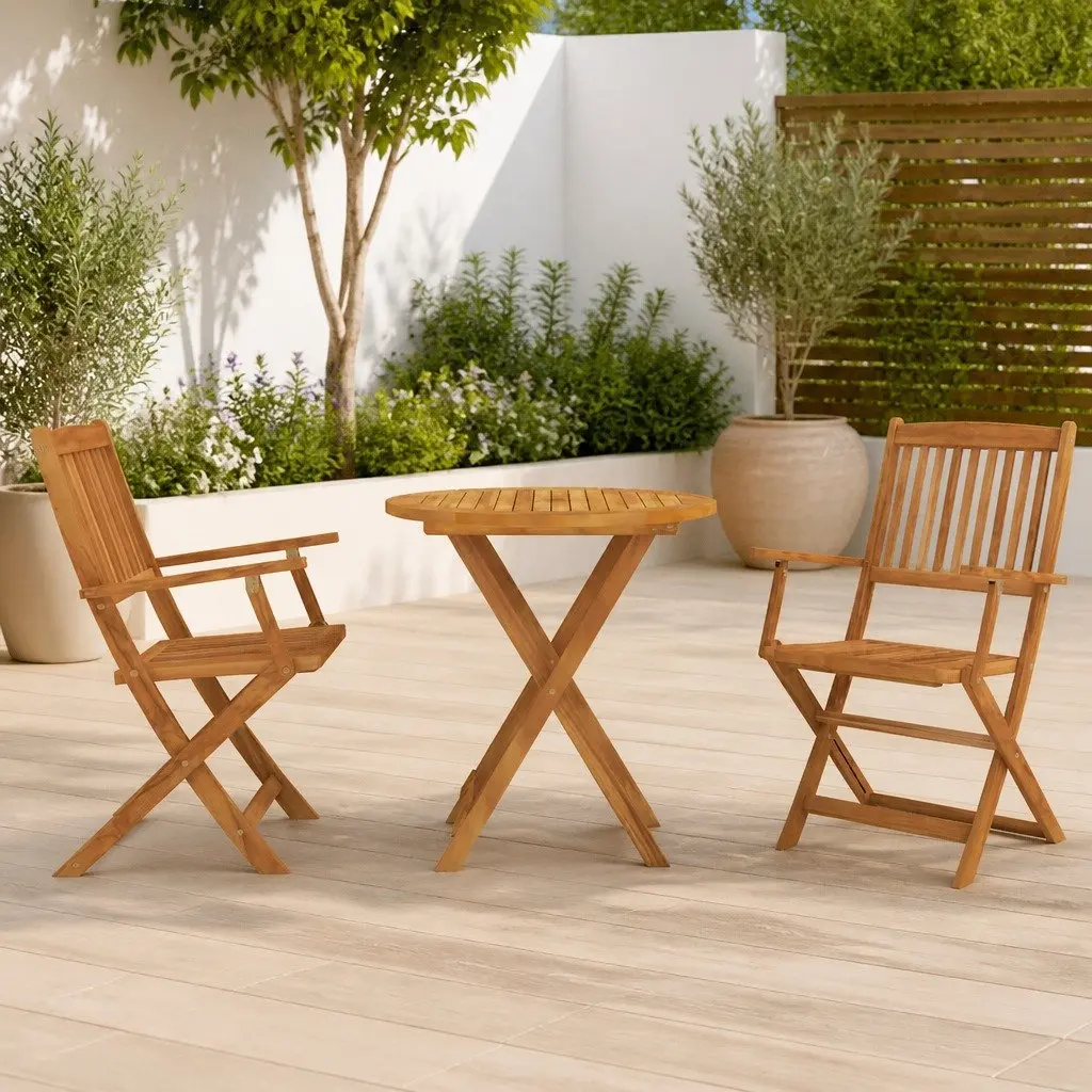 Folding Garden Dining Set 3 Piece Outdoor Table Chairs Patio Furniture Brown