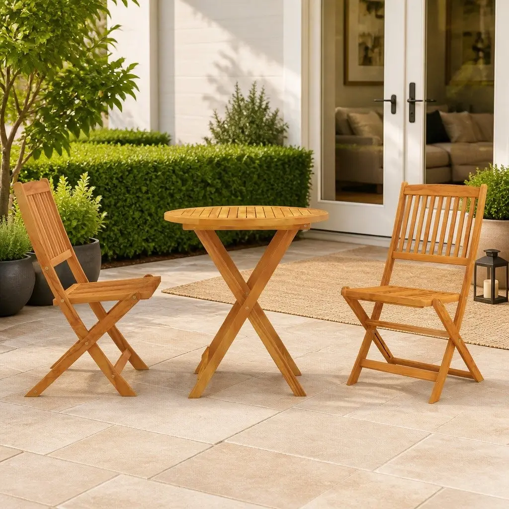 Brown Wood 3 Piece Folding Garden Dining Set