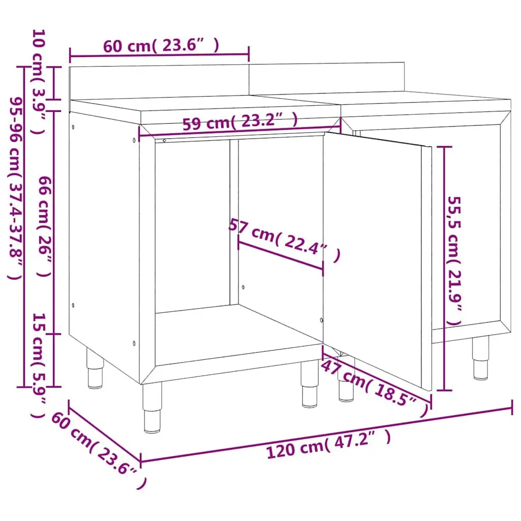 Stainless Steel Commercial Work Table Cabinet 120x60x96cm