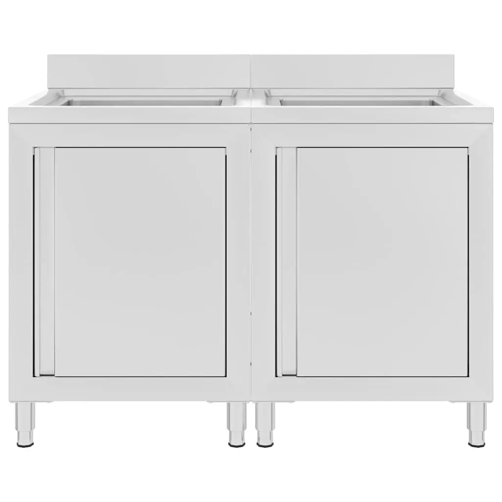 Commercial Kitchen Sink Cabinet Stainless Steel 60 x 60 x 96 cm 2 Pieces