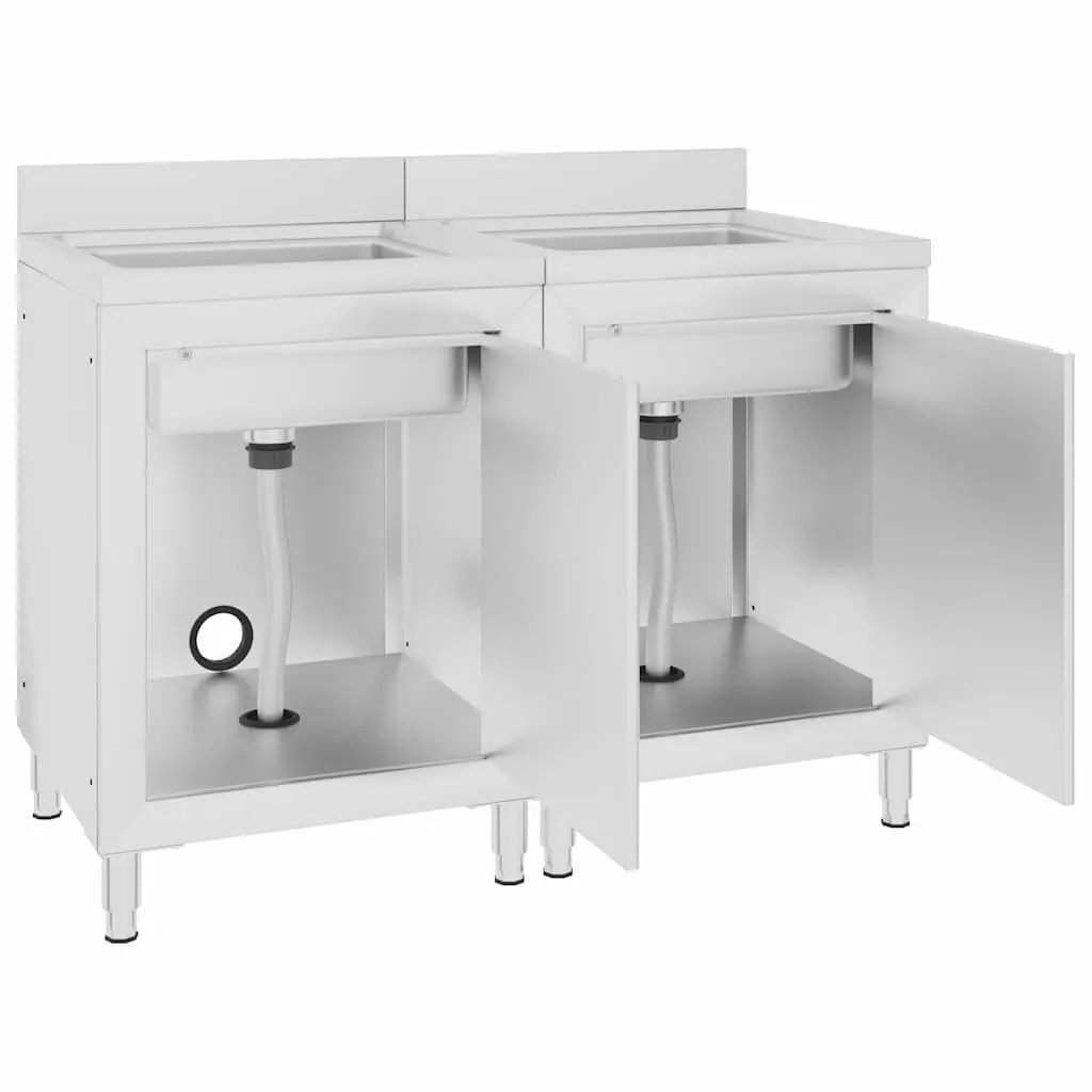 Commercial Kitchen Sink Cabinet Stainless Steel 60 x 60 x 96 cm 2 Pieces