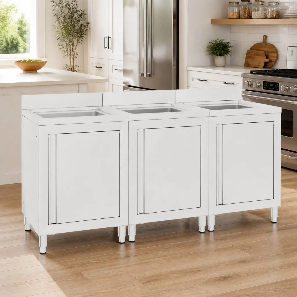Stainless Steel 3-Piece Commercial Kitchen Sink Cabinet Set
