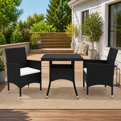 Black Poly Rattan 3 Piece Garden Dining Set
