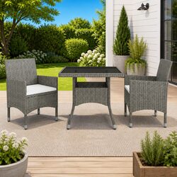 High-Quality 3 Piece Outdoor Dining Set Grey Poly Rattan