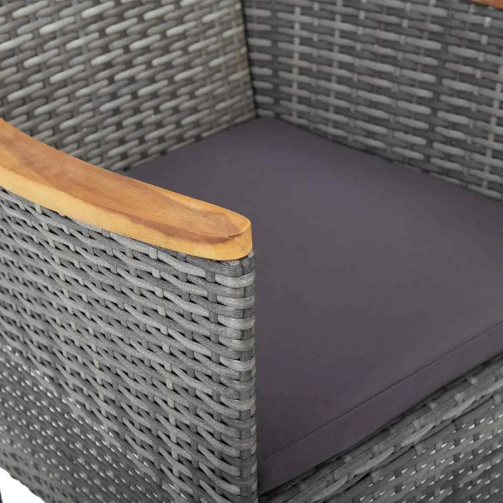 3 Piece Outdoor Dining Set Grey PE Rattan Steel Frame Acacia Wood Table and Chairs