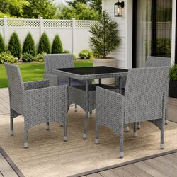 Stylish 5 Piece Grey Outdoor Dining Set with Glass Top
