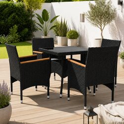 5-Piece Outdoor Dining Set with Steel Frame and Glass Top