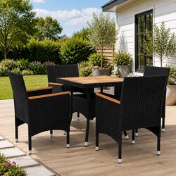 Black 5-Piece Outdoor Dining Set with Acacia Wood