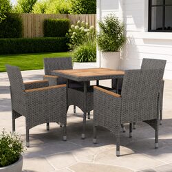 5-Piece Grey Outdoor Dining Set with Acacia Wood