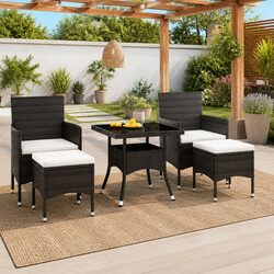 Durable 5 Piece Black Rattan Garden Dining Set