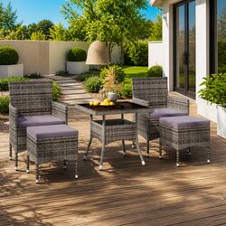 Durable 5-Piece Grey Rattan Garden Dining Set