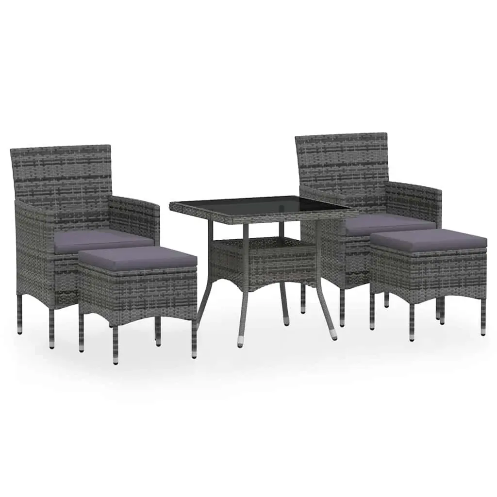 Garden Dining Set 5 Piece Grey Rattan Powder-coated Steel Tempered Glass