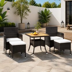 5-Piece Black Outdoor Dining Set with Acacia Table