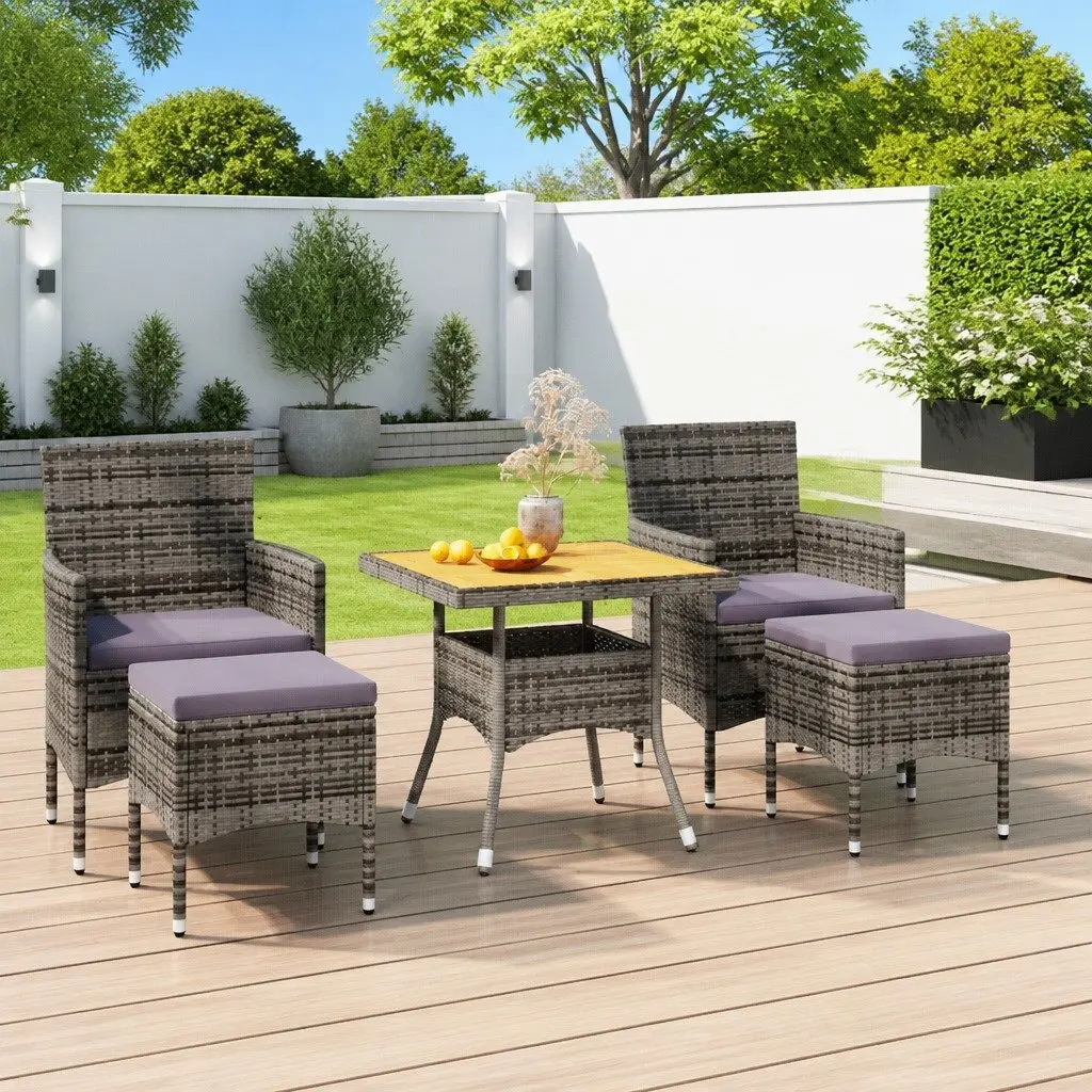 5 Piece Grey Rattan Outdoor Dining Set