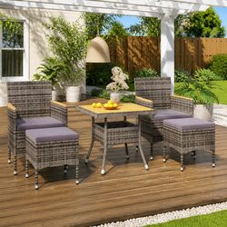 5-Piece Garden Dining Set with Acacia Wood & Rattan
